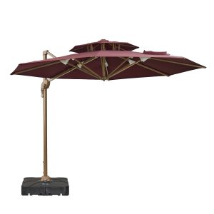Red 3m Double-Top Cantilever Umbrella with 2-Piece HDPE Base – Front View