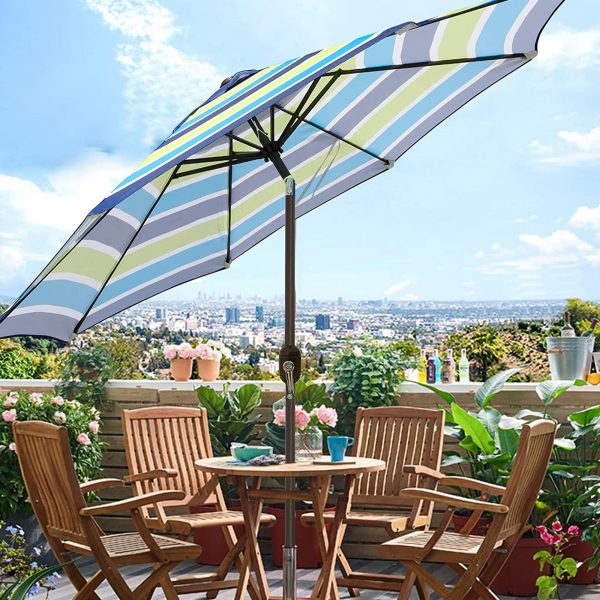 Sunny parasol 9' Outdoor Patio Umbrella, Outdoor Table Umbrella, Yard Umbrella, Market Umbrella with 8 Sturdy Ribs, Push Button Tilt and Crank