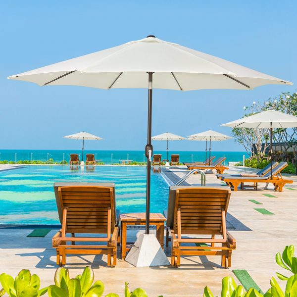 Sunny parasol 9' Outdoor Patio Umbrella, Outdoor Table Umbrella, Yard Umbrella, Market Umbrella with 8 Sturdy Ribs, Push Button Tilt and Crank