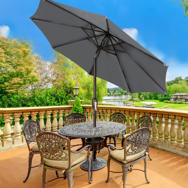 Sunny parasol 9' Outdoor Patio Umbrella, Outdoor Table Umbrella, Yard Umbrella, Market Umbrella with 8 Sturdy Ribs, Push Button Tilt and Crank