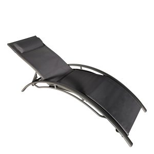 Premium Textilene KD Sun Lounger – 178x64x80cm Black Aluminum Pool Chaise Lounge with Detachable Pillow