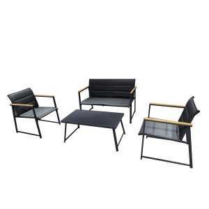 4-Piece Outdoor Patio Lounge Set – Modern Steel-Framed Bistro Set with 2-Seater Sofa, Coffee Table & Weather-Resistant Polyester Cushions