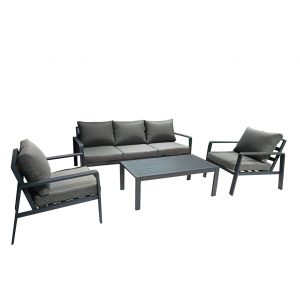 4-Piece Modular Aluminum Sofa Set – Contemporary Outdoor Sectional with 3-Seater, Armchair & Coffee Table, Grey Textilene Fabric