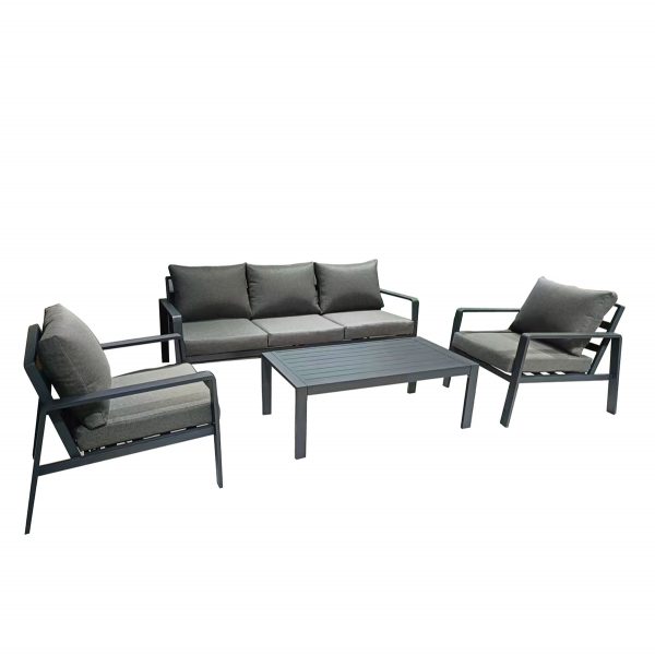 4-Piece Modular Aluminum Sofa Set – Contemporary Outdoor Sectional with 3-Seater, Armchair & Coffee Table, Grey Textilene Fabric