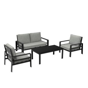 4-Piece Modular KD Iron Sofa Set – Industrial Outdoor Sectional with 2-Seater, 2 Armchairs & Coffee Table