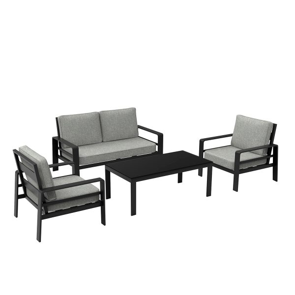 4-Piece Modular KD Iron Sofa Set – Industrial Outdoor Sectional with 2-Seater, 2 Armchairs & Coffee Table