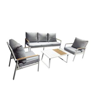 Modern 4-Piece Aluminum Patio Set – Modular Outdoor Sectional Sofa with 3-Seater, Armchair & Coffee Table, KD Assembly