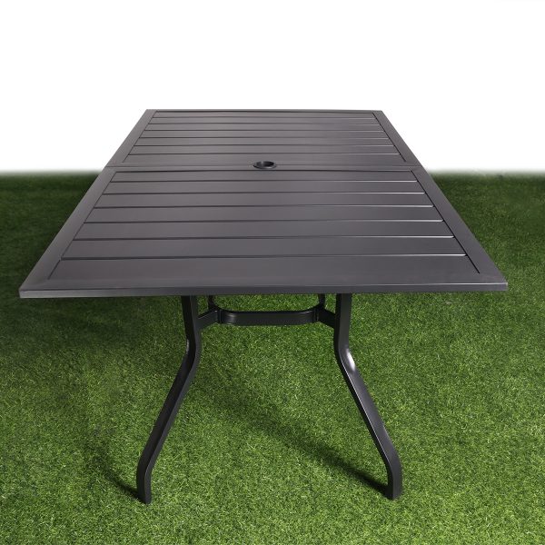 7-Piece Outdoor Dining Set – 62"x38" Rectangle Table with 6 Stackable Patio Chairs, All-Weather Black Metal Furniture for Garden/Patio