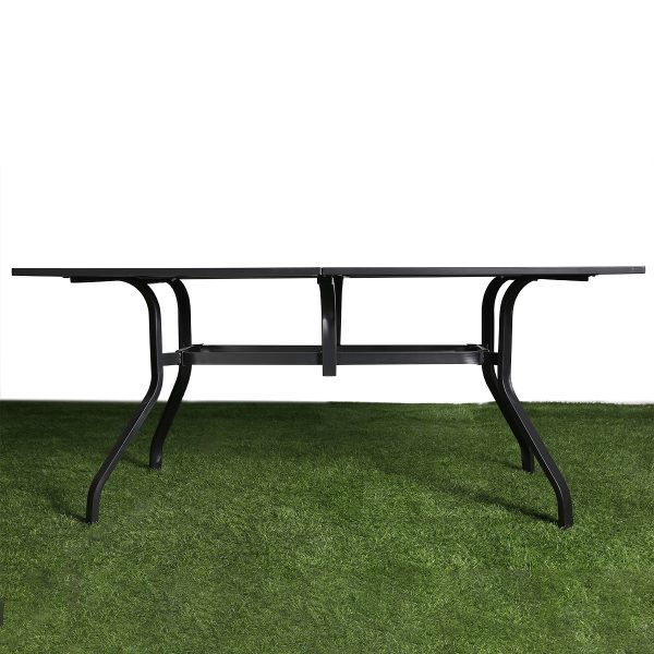 7-Piece Outdoor Dining Set – 62"x38" Rectangle Table with 6 Stackable Patio Chairs, All-Weather Black Metal Furniture for Garden/Patio