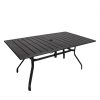 Patio Dining Table Outdoor, Metal Steel Frame Rectangle Table with Adjustable Umbrella Hole, Dining Table for 6 Garden Lawn Backyard Parties