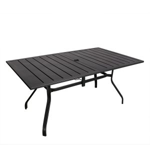 Patio Dining Table Outdoor, Metal Steel Frame Rectangle Table with Adjustable Umbrella Hole, Dining Table for 6 Garden Lawn Backyard Parties