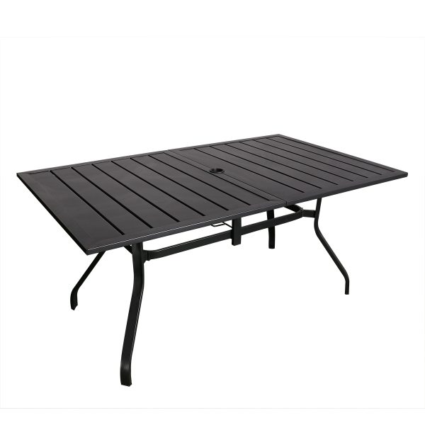 Patio Dining Table Outdoor, Metal Steel Frame Rectangle Table with Adjustable Umbrella Hole, Dining Table for 6 Garden Lawn Backyard Parties