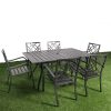 7-Piece Outdoor Dining Set – 62"x38" Rectangle Table with 6 Stackable Patio Chairs, All-Weather Black Metal Furniture for Garden/Patio