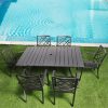 7-Piece Outdoor Dining Set – 62"x38" Rectangle Table with 6 Stackable Patio Chairs, All-Weather Black Metal Furniture for Garden/Patio