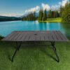7-Piece Outdoor Dining Set – 62"x38" Rectangle Table with 6 Stackable Patio Chairs, All-Weather Black Metal Furniture for Garden/Patio