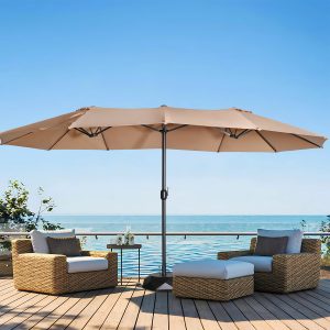 6.5ft Bohemian Beach Umbrella with Tassel Outdoor Patio Umbrella 50 UV Protection Large Pool Umbrella with Tilt Function Patio Table Umbrella 1.26 Inch Wooden Pole Portable Market Umbrella