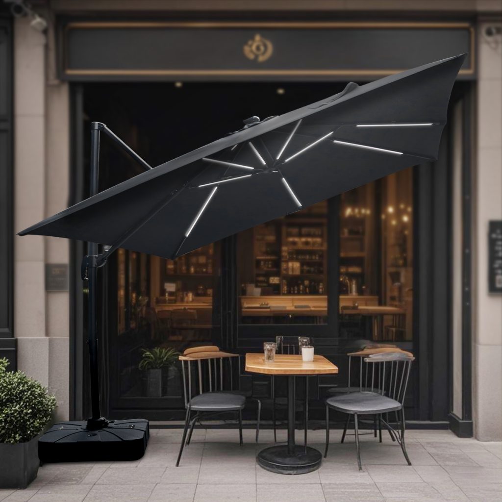 Black side umbrella with light