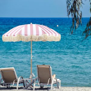 6.5ft Bohemian Beach Umbrella with Tassel Outdoor Patio Umbrella 50 UV Protection Large Pool Umbrella with Tilt Function Patio Table Umbrella 1.26 Inch Wooden Pole Portable Market Umbrella