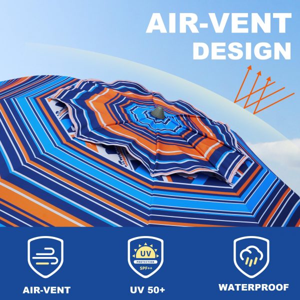 Sunnyparasol 7ft Heavy Duty High Wind Beach Umbrella Parasols with sand anchor & Tilt Sun Shelter, UV 50+ Protection Outdoor Sunshade Umbrellas Carry Bag for Patio Garden Pool Backyard