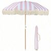 6.5ft Bohemian Beach Umbrella with Tassel Outdoor Patio Umbrella 50 UV Protection Large Pool Umbrella with Tilt Function Patio Table Umbrella 1.26 Inch Wooden Pole Portable Market Umbrella