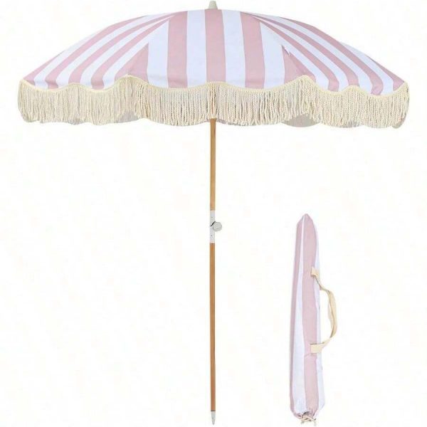 Bohemian Beach Umbrella (1) 6.5ft Bohemian Beach Umbrella with Tassel Outdoor Patio Umbrella 50 UV Protection Large Pool Umbrella with Tilt Function Patio Table Umbrella 1.26 Inch Wooden Pole Portable Market Umbrella