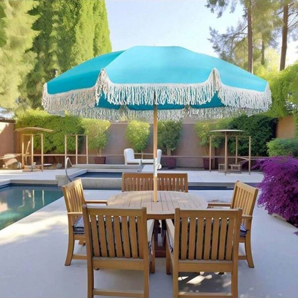 Bohemian Beach Umbrella (10) 6.5ft Bohemian Beach Umbrella with Tassel Outdoor Patio Umbrella 50 UV Protection Large Pool Umbrella with Tilt Function Patio Table Umbrella 1.26 Inch Wooden Pole Portable Market Umbrella