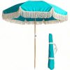 6.5ft Bohemian Beach Umbrella with Tassel Outdoor Patio Umbrella 50 UV Protection Large Pool Umbrella with Tilt Function Patio Table Umbrella 1.26 Inch Wooden Pole Portable Market Umbrella