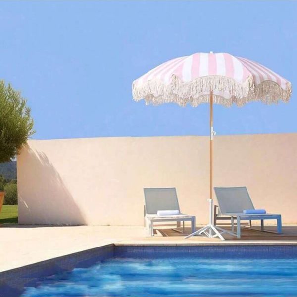 Bohemian Beach Umbrella (5) 6.5ft Bohemian Beach Umbrella with Tassel Outdoor Patio Umbrella 50 UV Protection Large Pool Umbrella with Tilt Function Patio Table Umbrella 1.26 Inch Wooden Pole Portable Market Umbrella