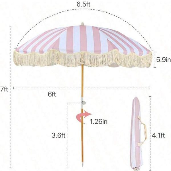 Bohemian Beach Umbrella (8) 6.5ft Bohemian Beach Umbrella with Tassel Outdoor Patio Umbrella 50 UV Protection Large Pool Umbrella with Tilt Function Patio Table Umbrella 1.26 Inch Wooden Pole Portable Market Umbrella