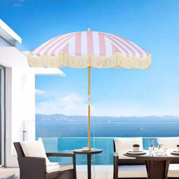 Bohemian Beach Umbrella (9) 6.5ft Bohemian Beach Umbrella with Tassel Outdoor Patio Umbrella 50 UV Protection Large Pool Umbrella with Tilt Function Patio Table Umbrella 1.26 Inch Wooden Pole Portable Market Umbrella
