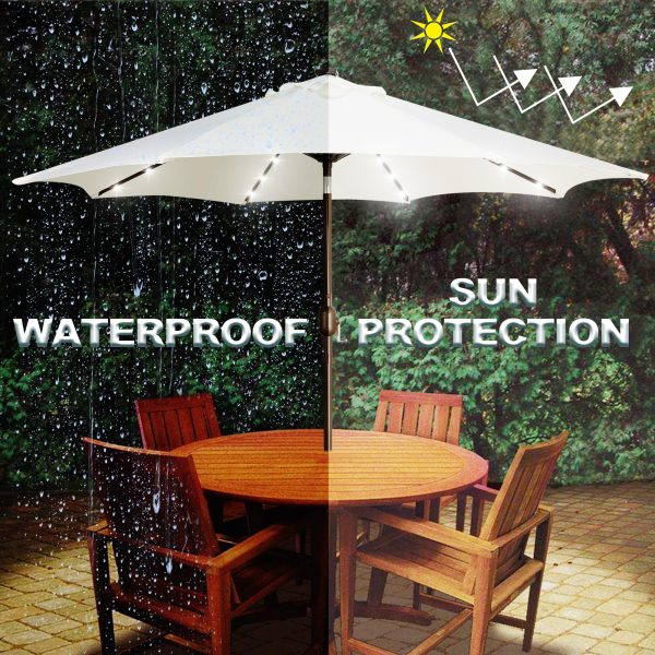 9ft Solar Umbrella 32 LED Lighted Patio Umbrella Table Market Umbrella with Tilt and Crank Outdoor Umbrella for Garden, Deck, Backyard, Pool and Beach