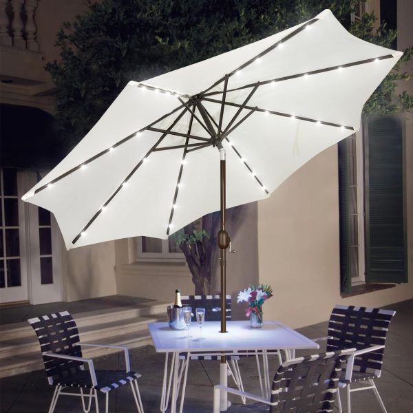 9ft Solar Umbrella 32 LED Lighted Patio Umbrella Table Market Umbrella with Tilt and Crank Outdoor Umbrella for Garden, Deck, Backyard, Pool and Beach