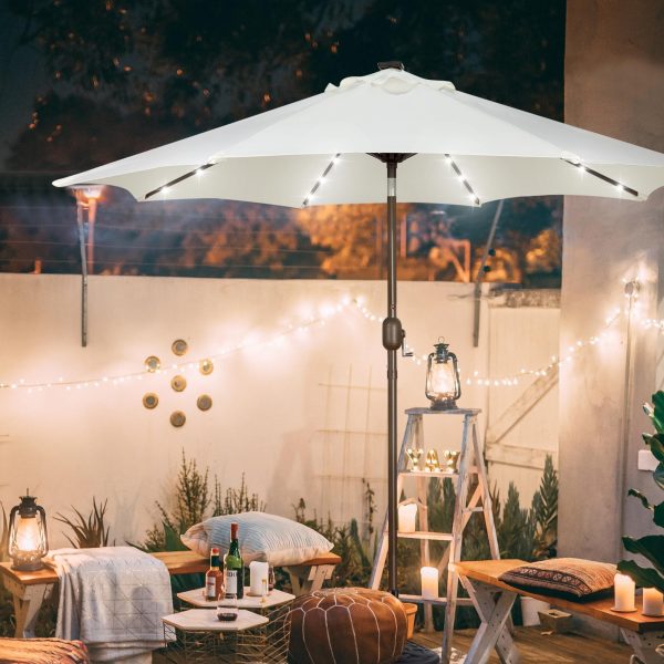 9ft Solar Umbrella 32 LED Lighted Patio Umbrella Table Market Umbrella with Tilt and Crank Outdoor Umbrella for Garden, Deck, Backyard, Pool and Beach