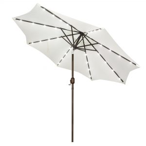 9ft Solar Umbrella 32 LED Lighted Patio Umbrella Table Market Umbrella with Tilt and Crank Outdoor Umbrella for Garden, Deck, Backyard, Pool and Beach