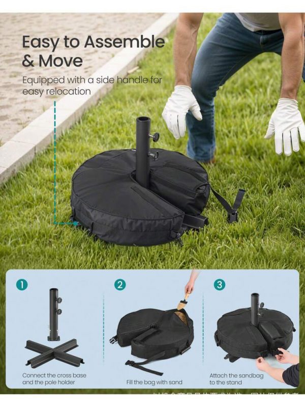 b3227618-9def-442c-9a2f-bafb32992df9 Umbrella Stand, Round Patio Umbrella Stand, Sand Fill Bag 66 lbs, for 5 10ft Umbrellas, Heavy Duty, for Different Diameters of Pole, Outdoor Beach Lawn, Black