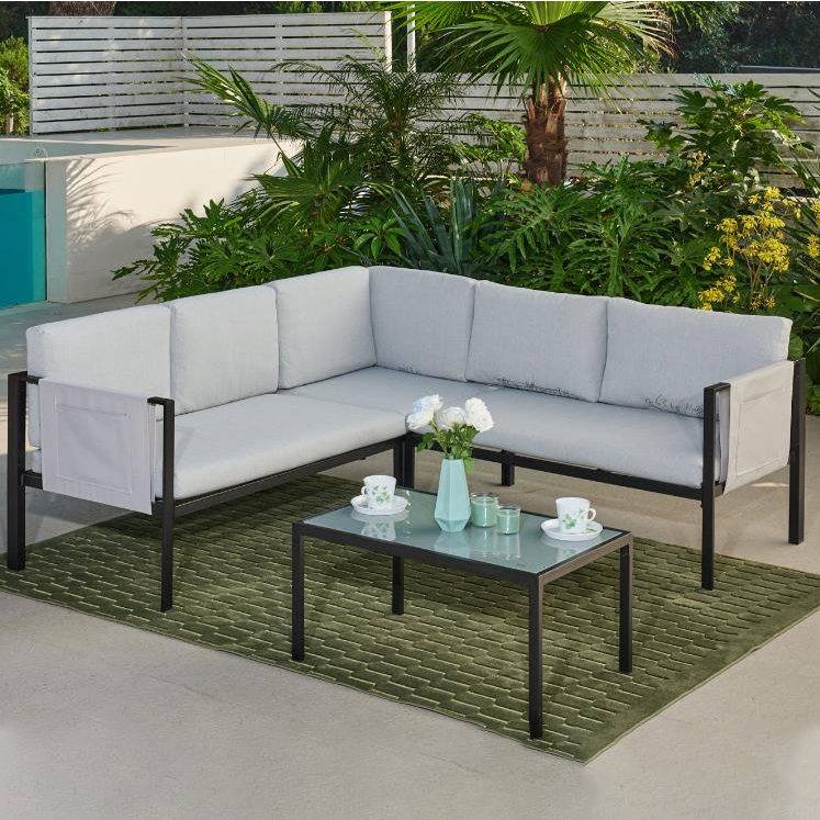 Outdoor furniture set 5 seats light grey