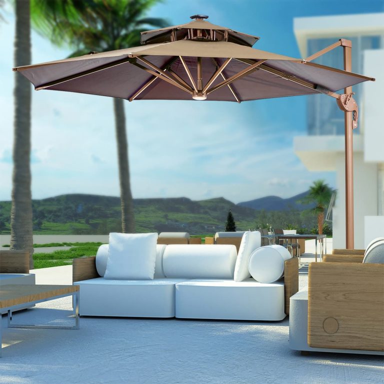 Cantilever double top round light strip umbrella, side umbrella, commercial umbrella, khaki