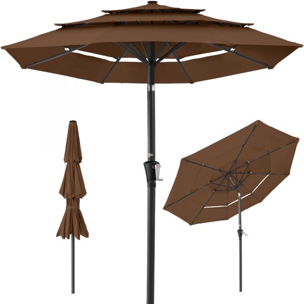 Wholesale 10ft 3-Tier Market Patio Umbrella, Outdoor Sun Shade with Tilt, Crank Lift, 8 Ribs for Backyard, Deck, Poolside