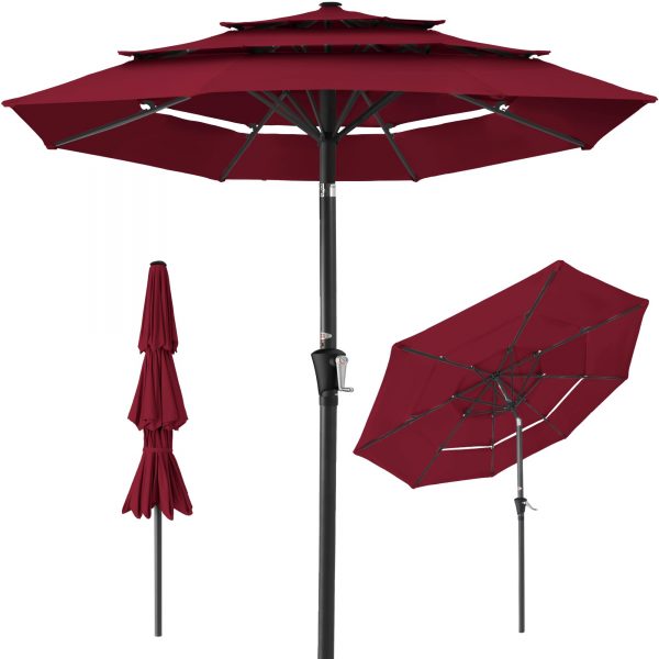 Wholesale 10ft 3-Tier Market Patio Umbrella, Outdoor Sun Shade with Tilt, Crank Lift, 8 Ribs for Backyard, Deck, Poolside