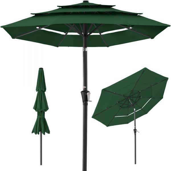 Wholesale 10ft 3-Tier Market Patio Umbrella, Outdoor Sun Shade with Tilt, Crank Lift, 8 Ribs for Backyard, Deck, Poolside