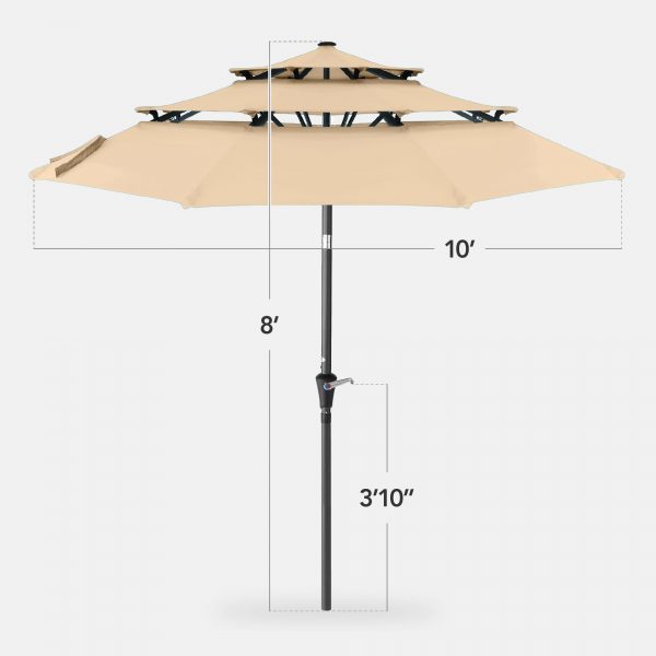 Wholesale 10ft 3-Tier Market Patio Umbrella, Outdoor Sun Shade with Tilt, Crank Lift, 8 Ribs for Backyard, Deck, Poolside