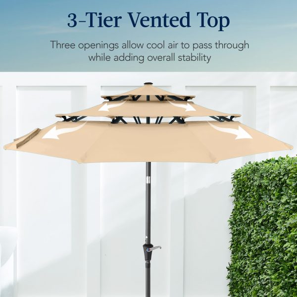 Wholesale 10ft 3-Tier Market Patio Umbrella, Outdoor Sun Shade with Tilt, Crank Lift, 8 Ribs for Backyard, Deck, Poolside