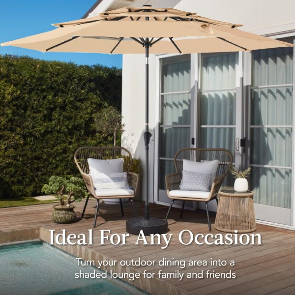 Wholesale 10ft 3-Tier Market Patio Umbrella, Outdoor Sun Shade with Tilt, Crank Lift, 8 Ribs for Backyard, Deck, Poolside