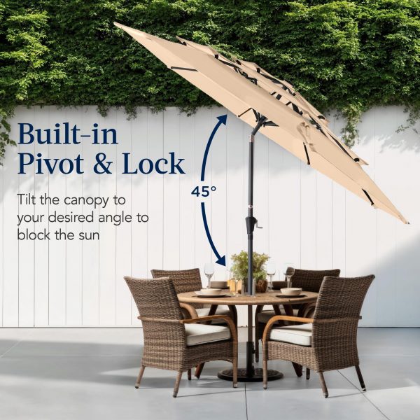 Wholesale 10ft 3-Tier Market Patio Umbrella, Outdoor Sun Shade with Tilt, Crank Lift, 8 Ribs for Backyard, Deck, Poolside