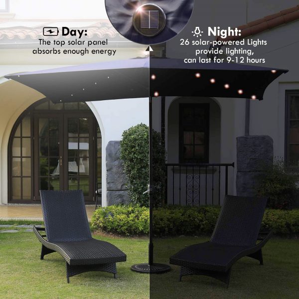 Wholesale 6.5 x 10 FT Outdoor Patio Umbrella with LED Lights, Rectangular Patio Table Umbrella for Inside of Pool, Market Umbrella with Tilt Aluminum Pole and Crank Handle, Garden, Backyard, Beach