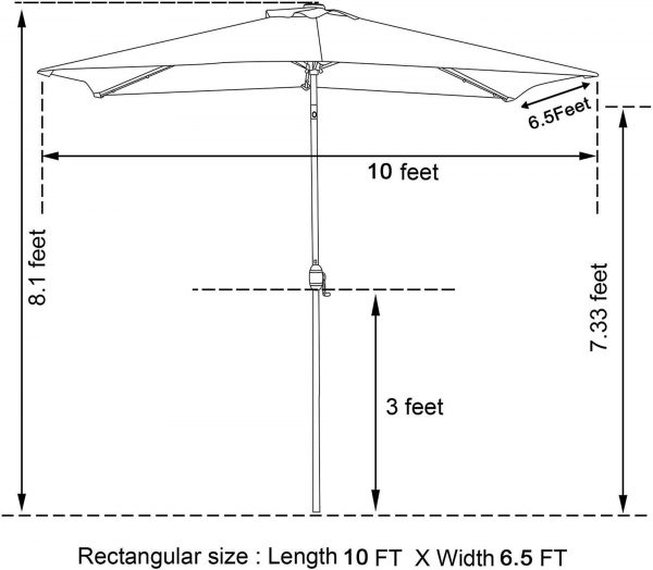 Wholesale 6.5 x 10 FT Outdoor Patio Umbrella with LED Lights, Rectangular Patio Table Umbrella for Inside of Pool, Market Umbrella with Tilt Aluminum Pole and Crank Handle, Garden, Backyard, Beach