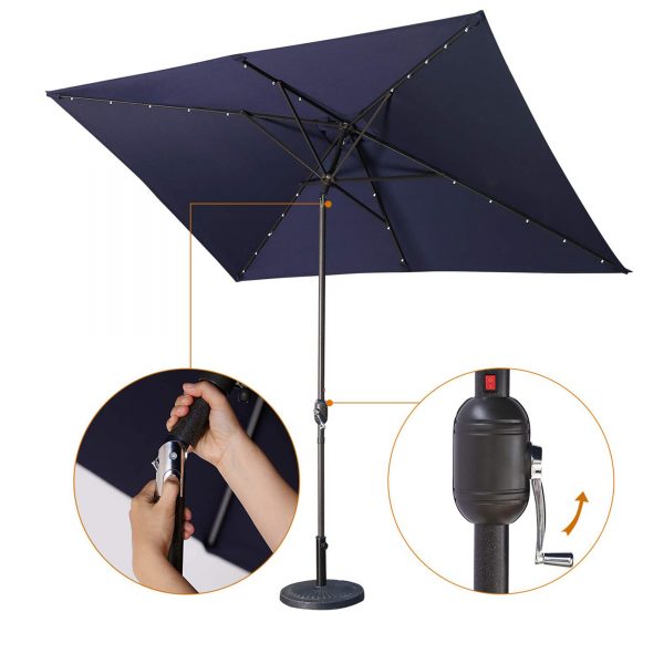 Wholesale 6.5 x 10 FT Outdoor Patio Umbrella with LED Lights, Rectangular Patio Table Umbrella for Inside of Pool, Market Umbrella with Tilt Aluminum Pole and Crank Handle, Garden, Backyard, Beach