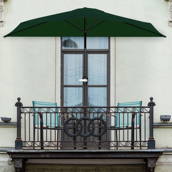 Customize Garden Half Umbrella - 9 ft Patio Umbrella with Easy Crank - Outdoor Patio Shade - Small Canopy for Balcony, Table or Deck