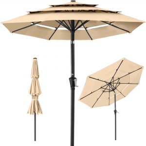 Wholesale 10ft 3-Tier Market Patio Umbrella, Outdoor Sun Shade with Tilt, Crank Lift, 8 Ribs for Backyard, Deck, Poolside