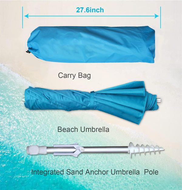 Wholesale Foldable Beach Umbrella Customizable Sun Shade Umbrellas 6FT Foldable Travel Beach Umbrella with Sand Anchor